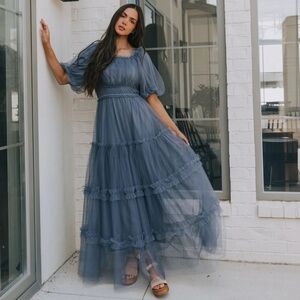 One Loved Babe stuck with you blue tulle ruffle tiered dress